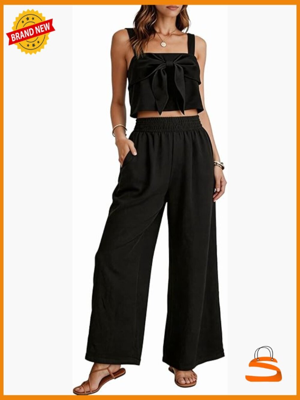 2 Piece Outfit Sleeveless Tank Top High Waisted Wide Leg Pant Pockets Lounge Set